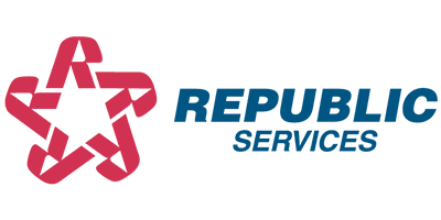 Republic Services logo consisting of a red stylized star icon next to the company name in blue text.